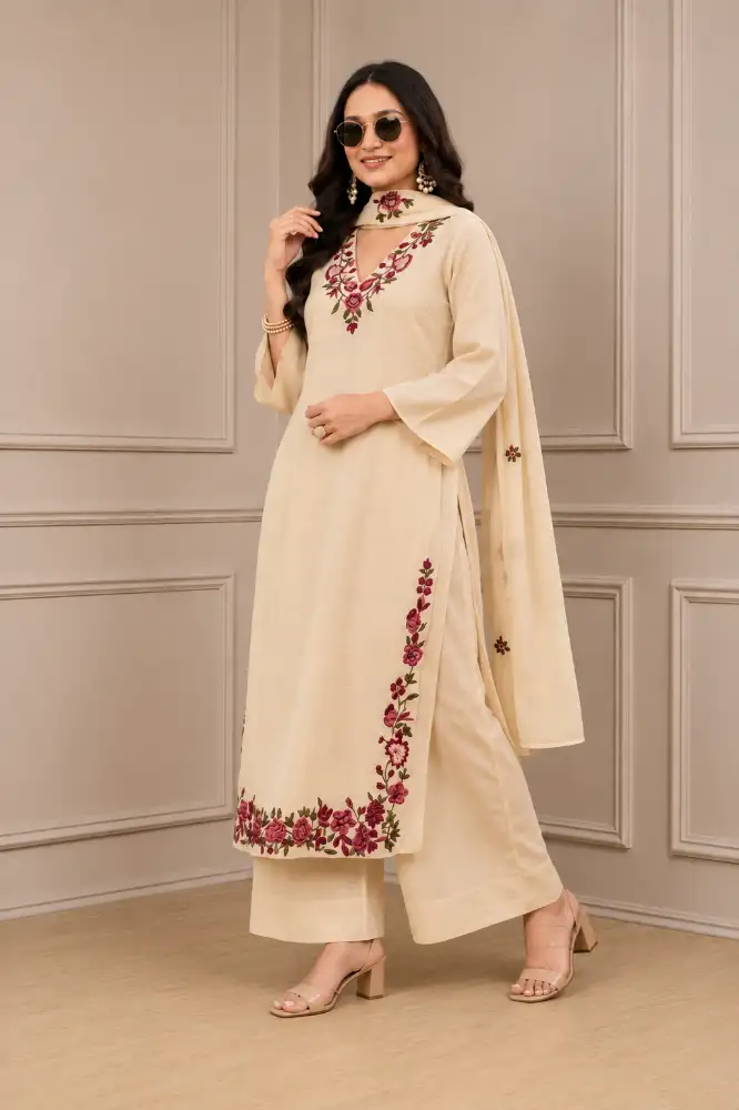 Designer Kurta Sets for Women Viscose Blend Embroidered | Kurta Palazzo Dupatta Set